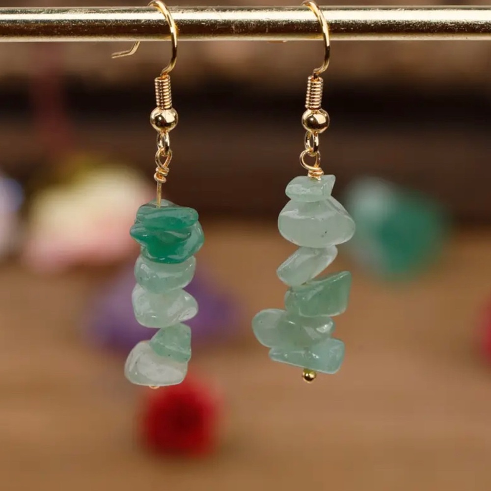 New Loose Natural Green Aventurine Gold Sterling Silver Hook Handmade Earrings - Picture 2 of 9